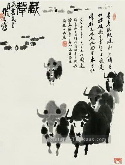 Wu Zuoren équipe de bétail ancienne Chine à l’encre Peintures à l'huile